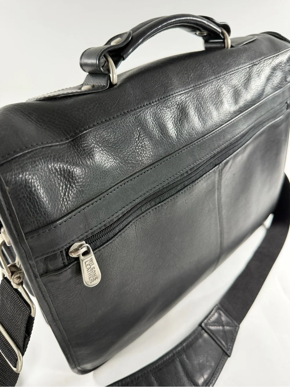 Wilsons Leather Black Laptop Briefcase Messenger Bag Executive Work Office